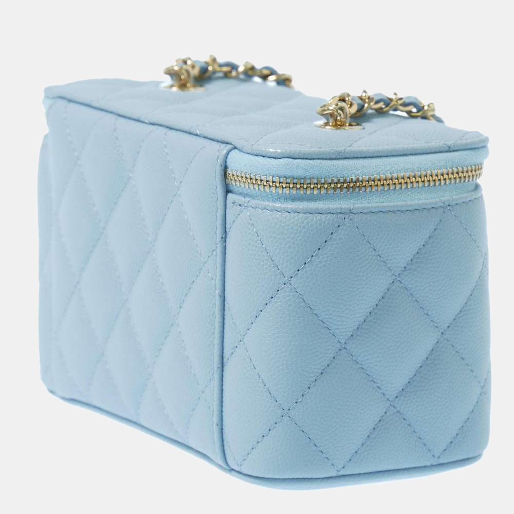 

Chanel Light Blue Caviar Leather Small CC Vanity Case Bag