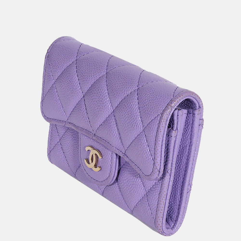 

Chanel Purple Leather Quilted Caviar Flap Card Holder Wallet