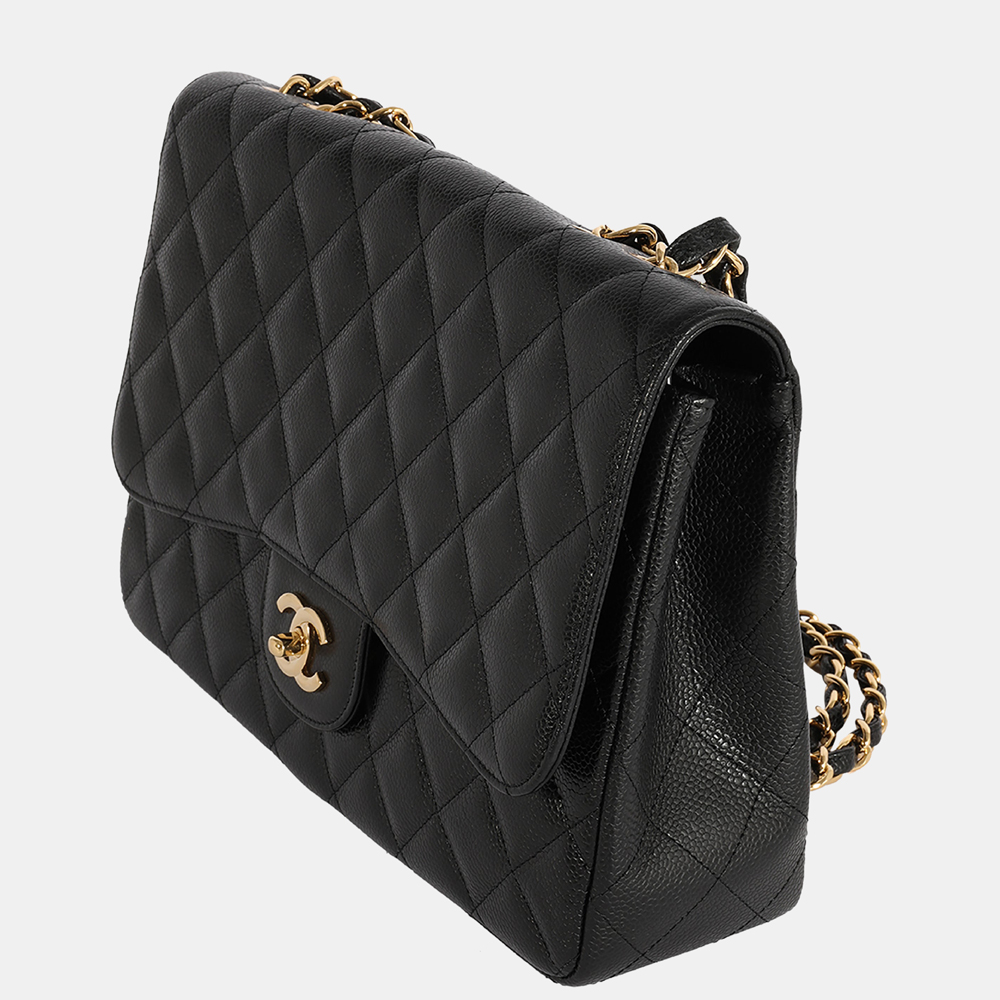 

Chanel Black Quilted Caviar Jumbo Classic Single Flap Shoulder Bag