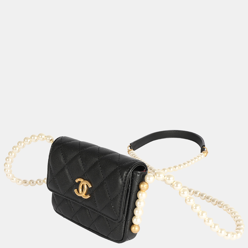 

Chanel Black Quilted Lambskin Leather Chic Pearls Clutch Bag