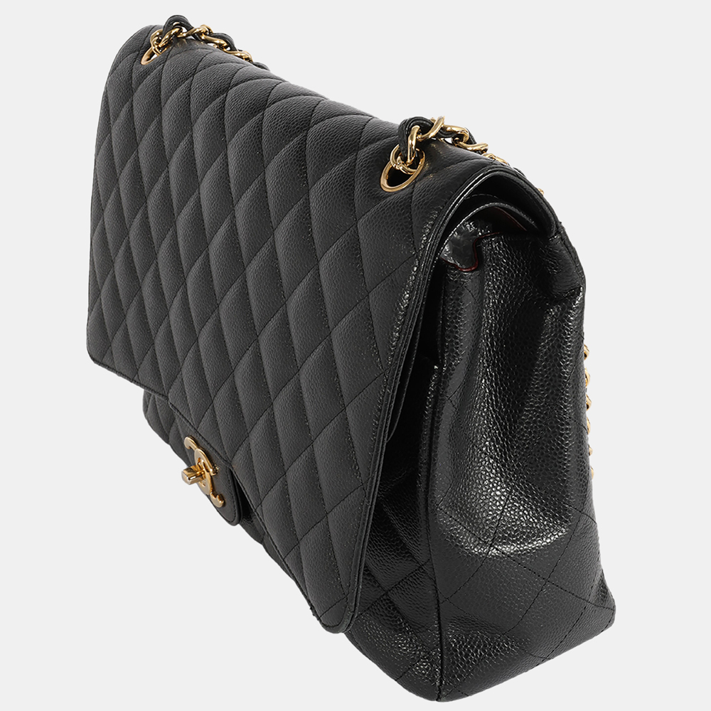 

Chanel Black Quilted Caviar Leather Maxi Classic Double Flap Shoulder Bag