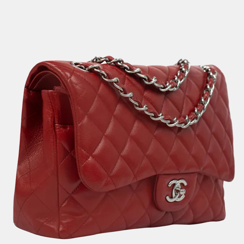 

Chanel Red Leather Timeless Jumbo Double Flap Shoulder Bag