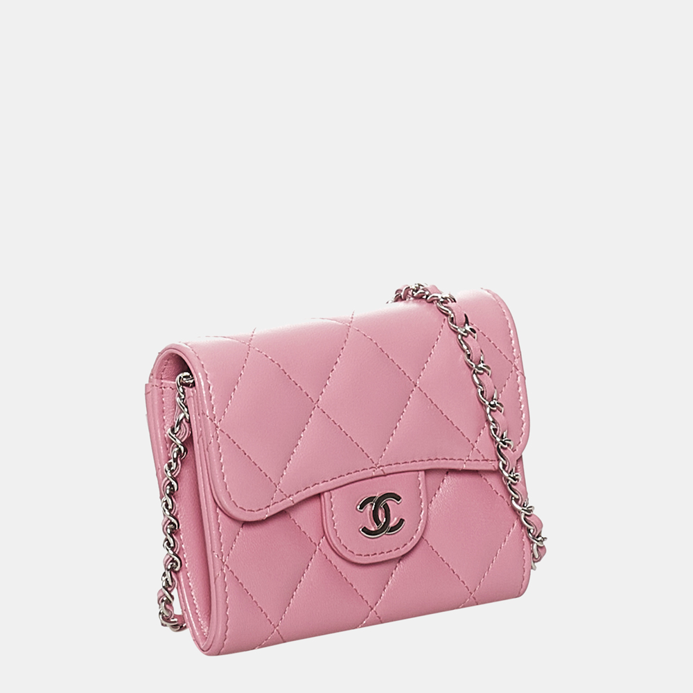 

Chanel Pink CC Timeless Lambskin Leather Wallet On Chain