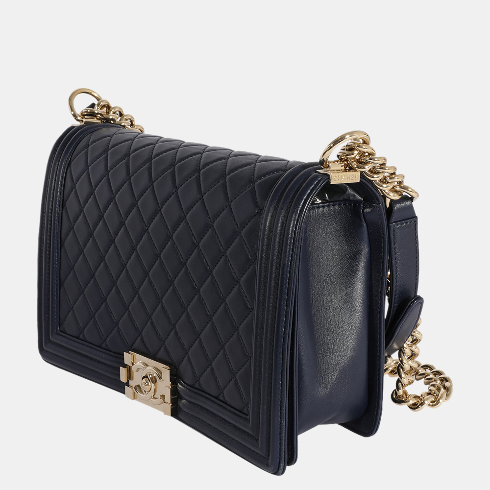 

Chanel Navy Quilted Lambskin Leather Large Boy Shoulder Bag, Navy blue