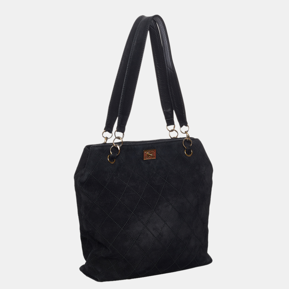 

Chanel Black Wild Stitch CC Suede Leather Tote Bag