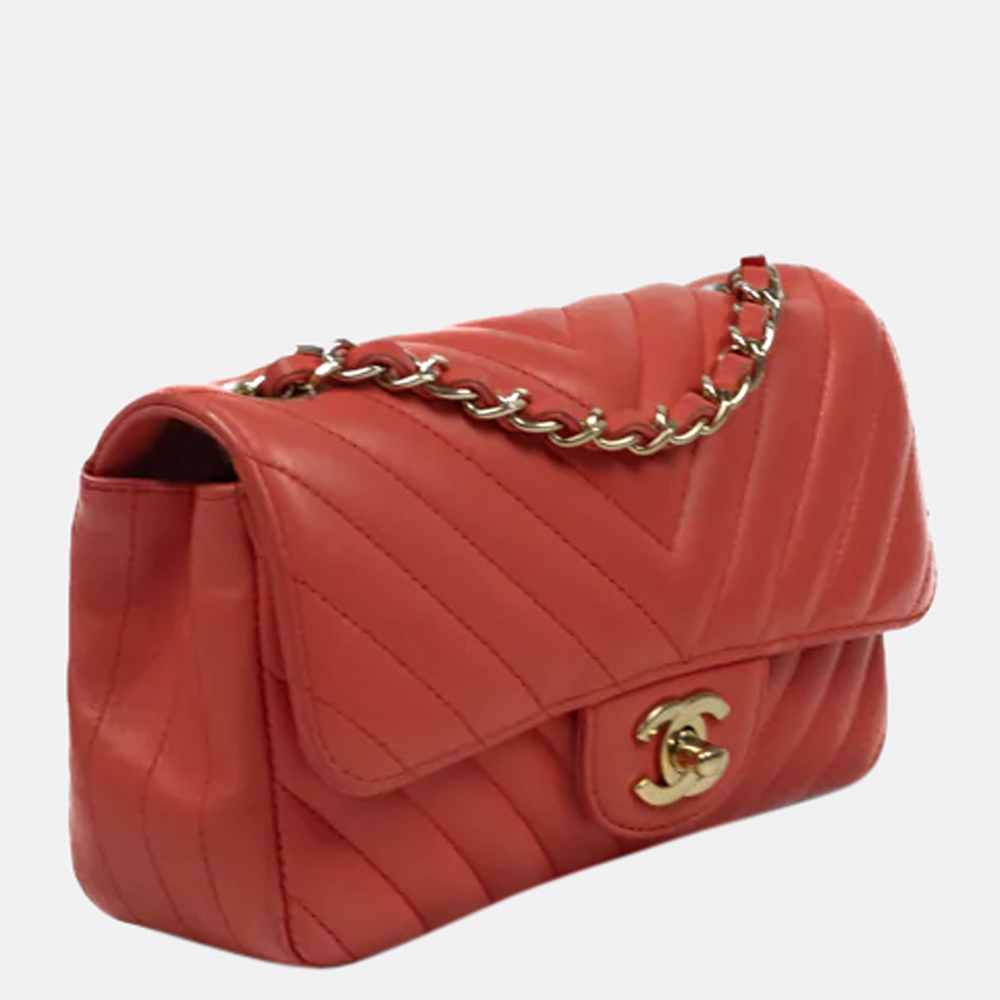 

Chanel Red Classic Chevron Rectangular Mini Flap Bag