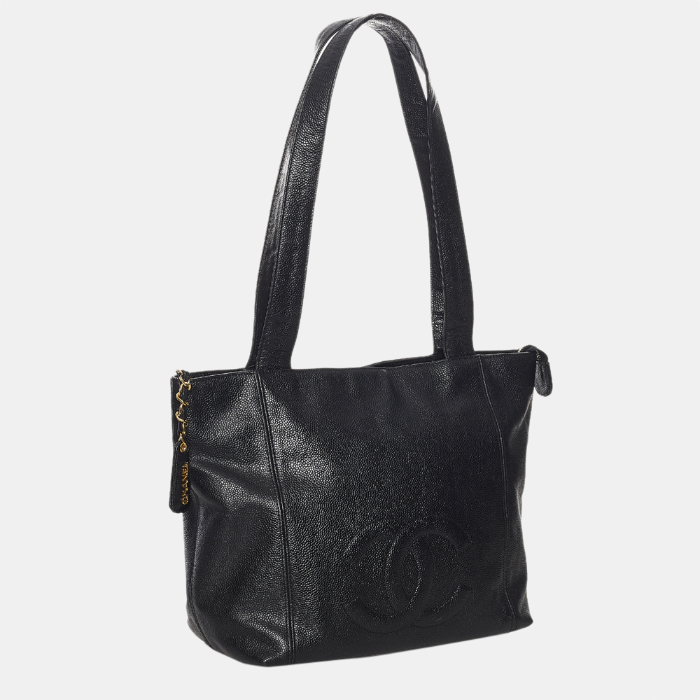 

Chanel Black CC Caviar Leather Tote Bag