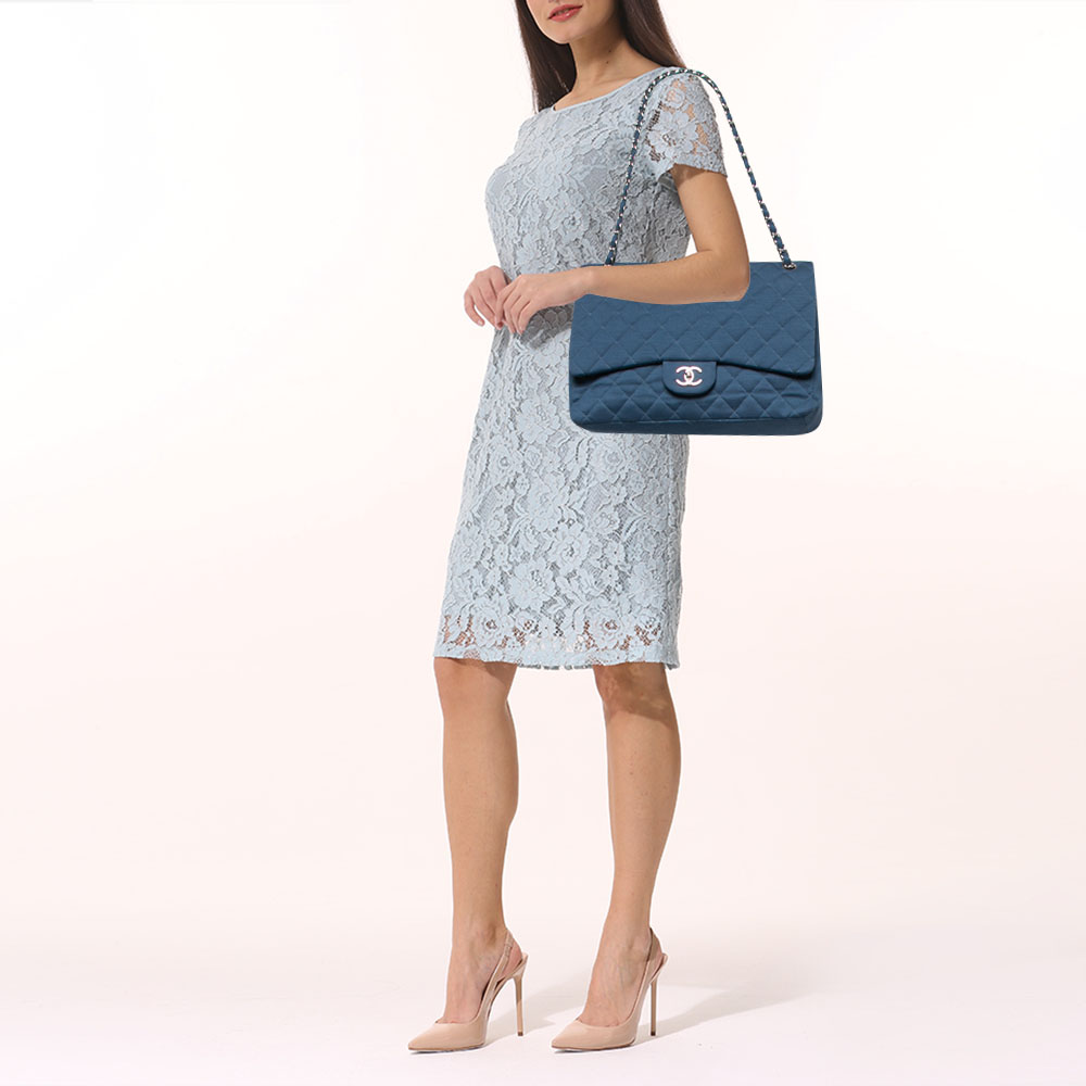 

Chanel Blue Quilted Jersey Maxi Classic Single Flap Bag