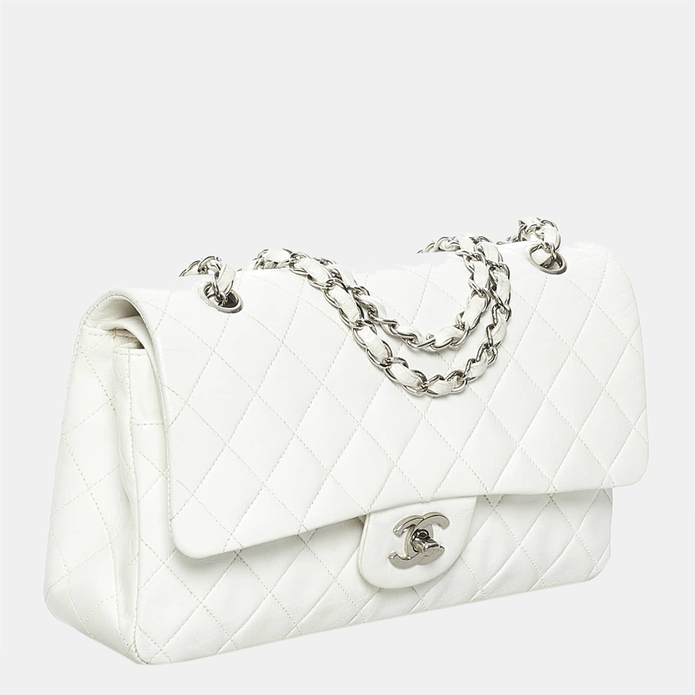 

Chanel White Classic Medium Lambskin Double Flap Bag