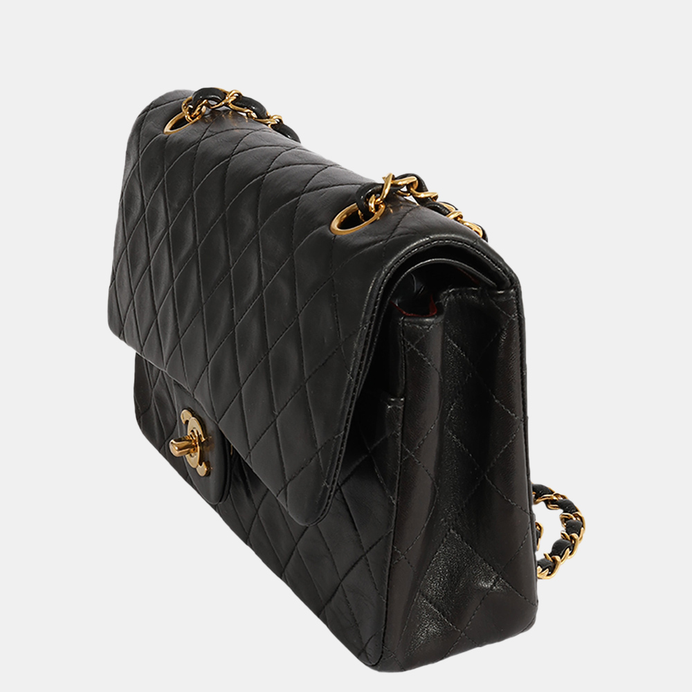 

Chanel Vintage Black Quilted Lambskin Leather Medium Classic Double Flap Shoulder Bag