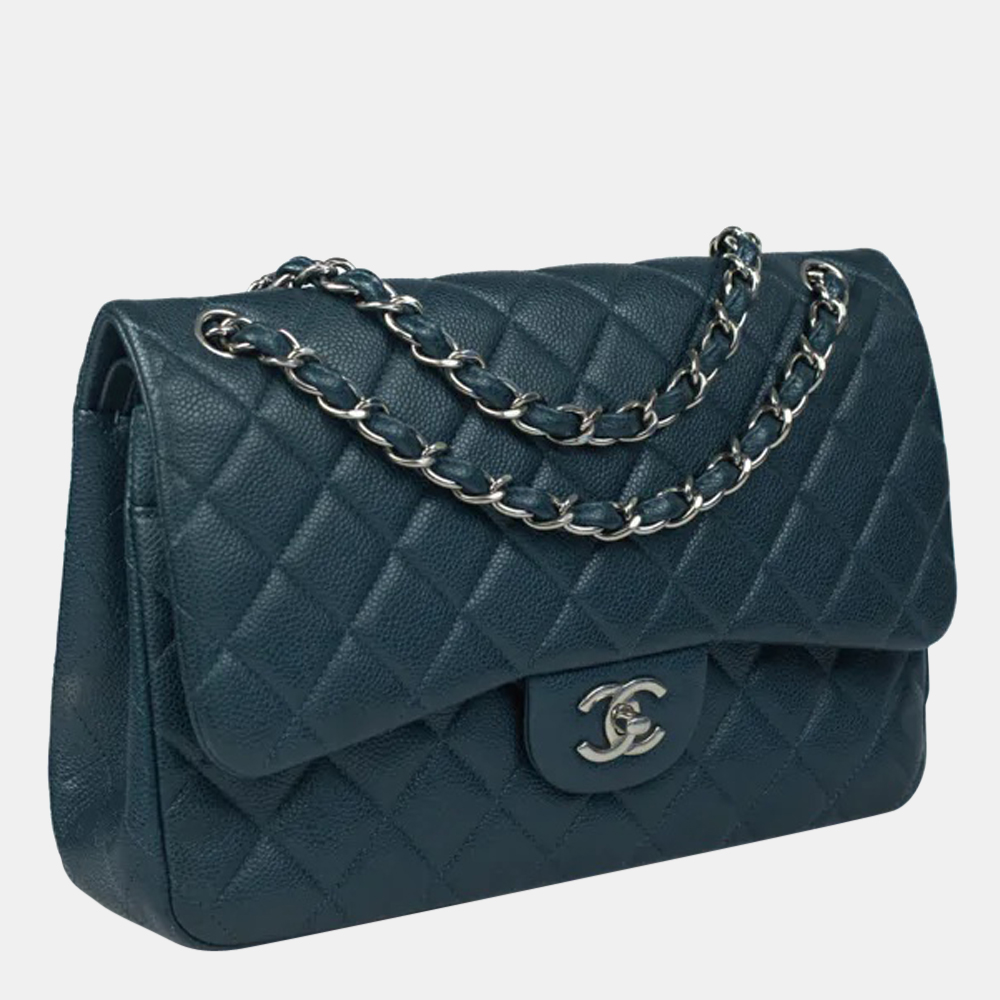 

Chanel Blue Leather Jumbo Timeless Double Flap Shoulder Bag