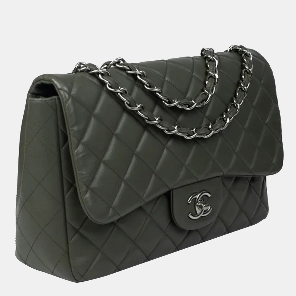 

Chanel Grey Leather Jumbo Double Flap Shoulder Bag