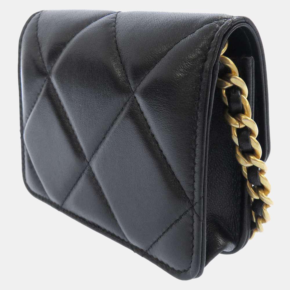 Chanel Black Lambskin Leather Flap 19 Chain Wallet