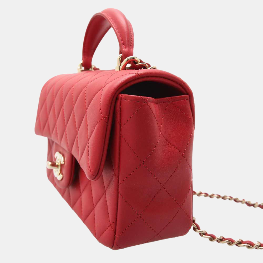 

Chanel Red Leather CC Flap top handle Bag