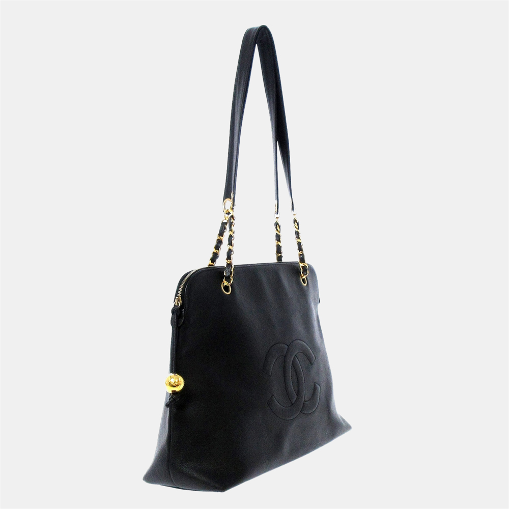 

Chanel Black CC Caviar Leather Tote Bag