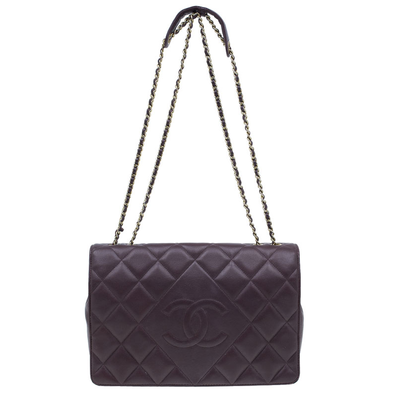 Pre Owned Chanel Burgundy Lambskin Leather Quilted Medium Diamond Flap Bag