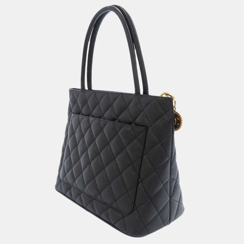 

Chanel Black Caviar Leather Madallion Tote Black Bag