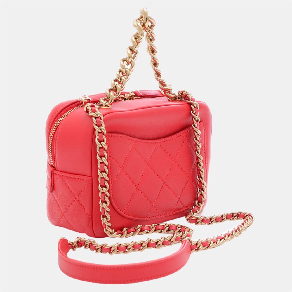 

Chanel Red Lambskin Leather Studded CC Camera Shoulder Bag