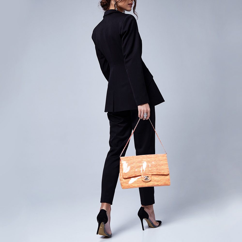 

Chanel Orange Stripe Patent Leather Bag
