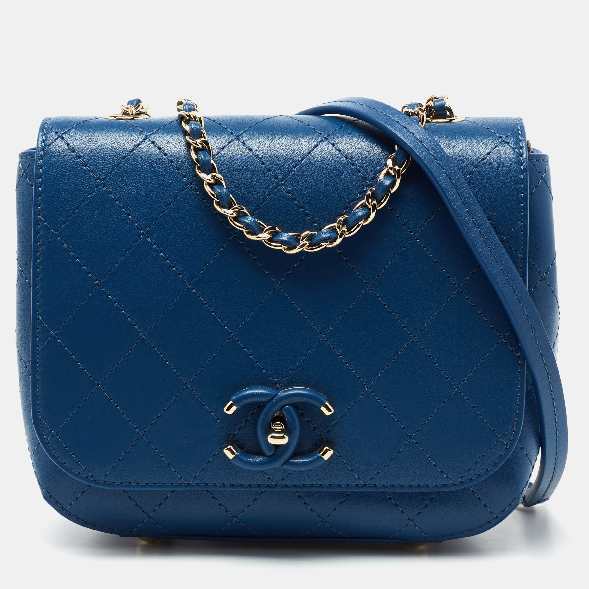 Pre-owned Chanel Blue Quilted Leather Small Frame In Flap Bag