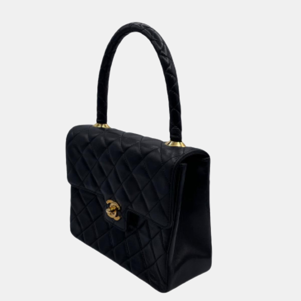 

Chanel Black quilted Leather Matelasse cc top handle flap tote bag