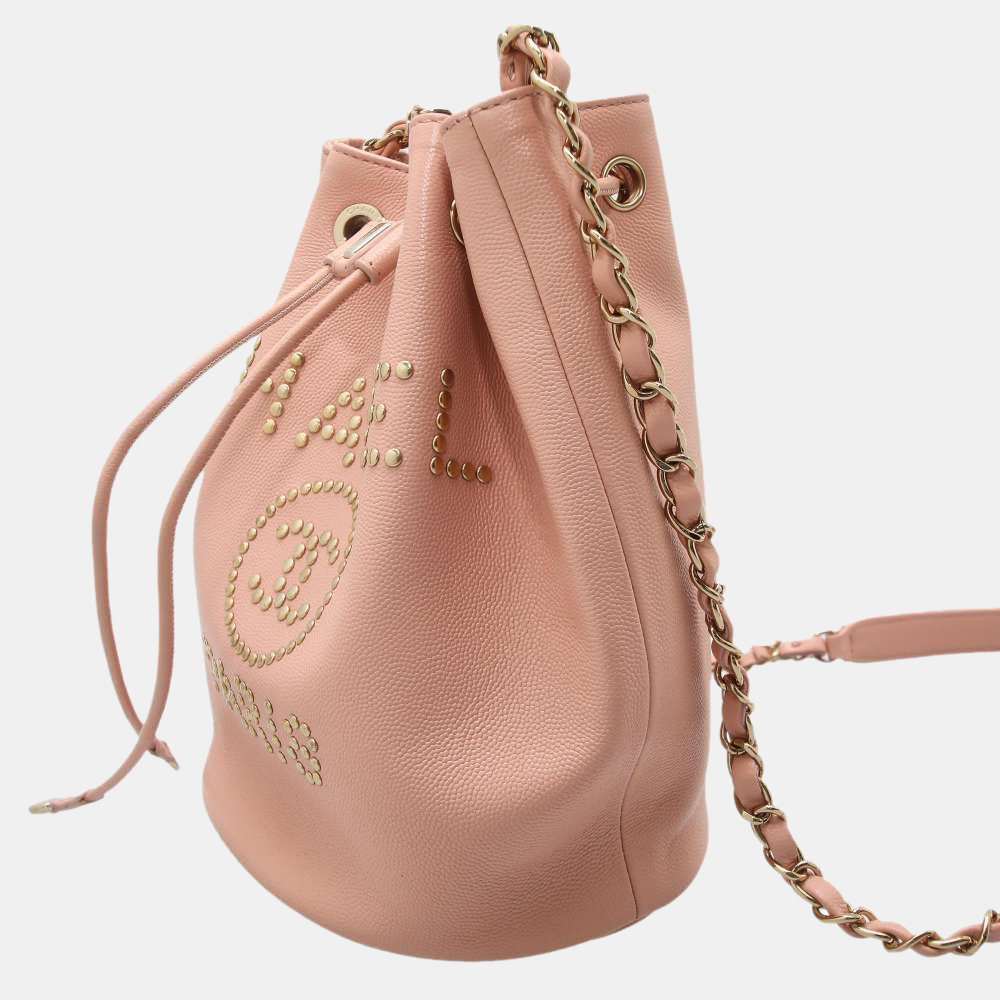 

Chanel Pink Caviar Leather Small Deauville Drawstring Bucket Shoulder Bag