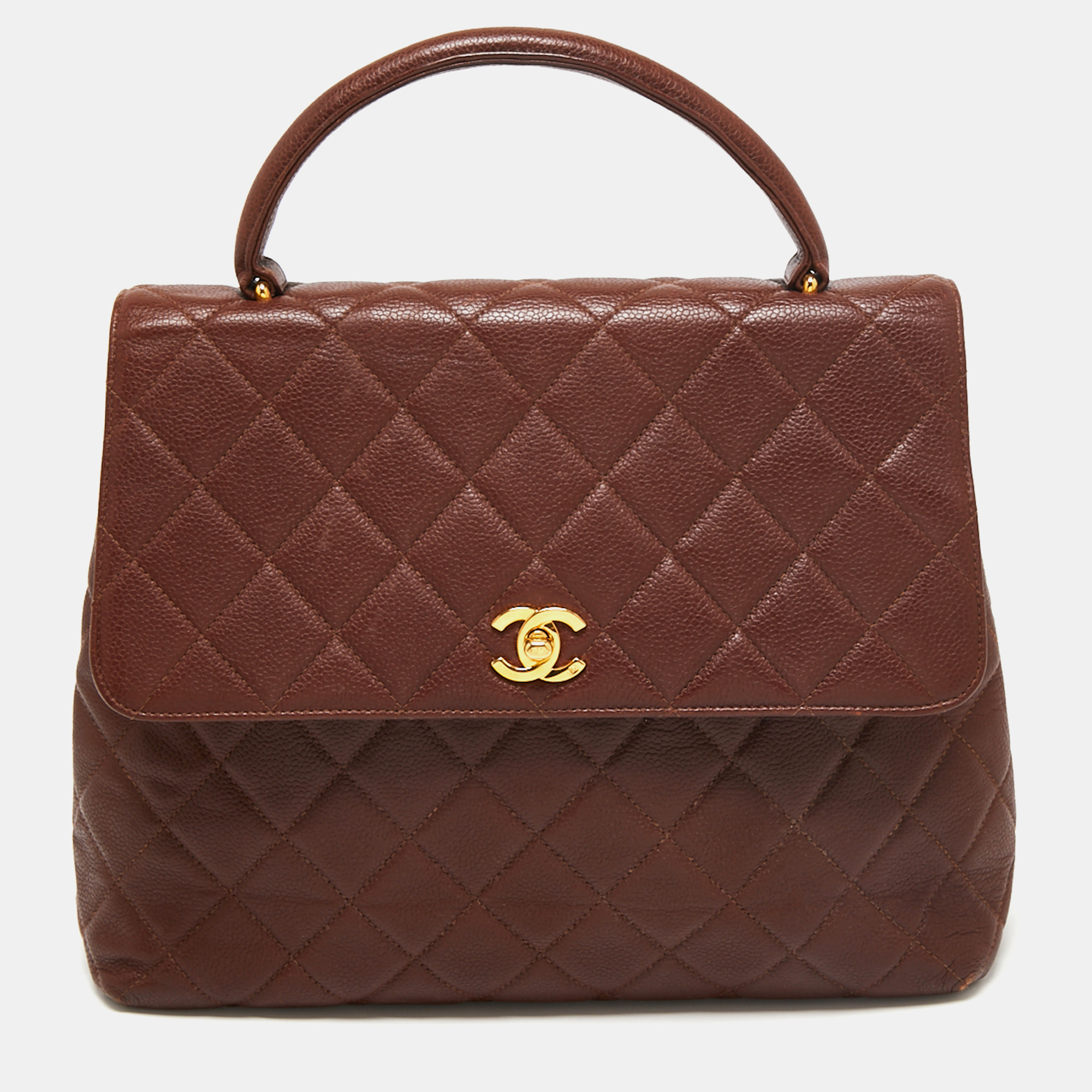 Pre Owned Chanel Brown Leather Kelly Top Handle Bag