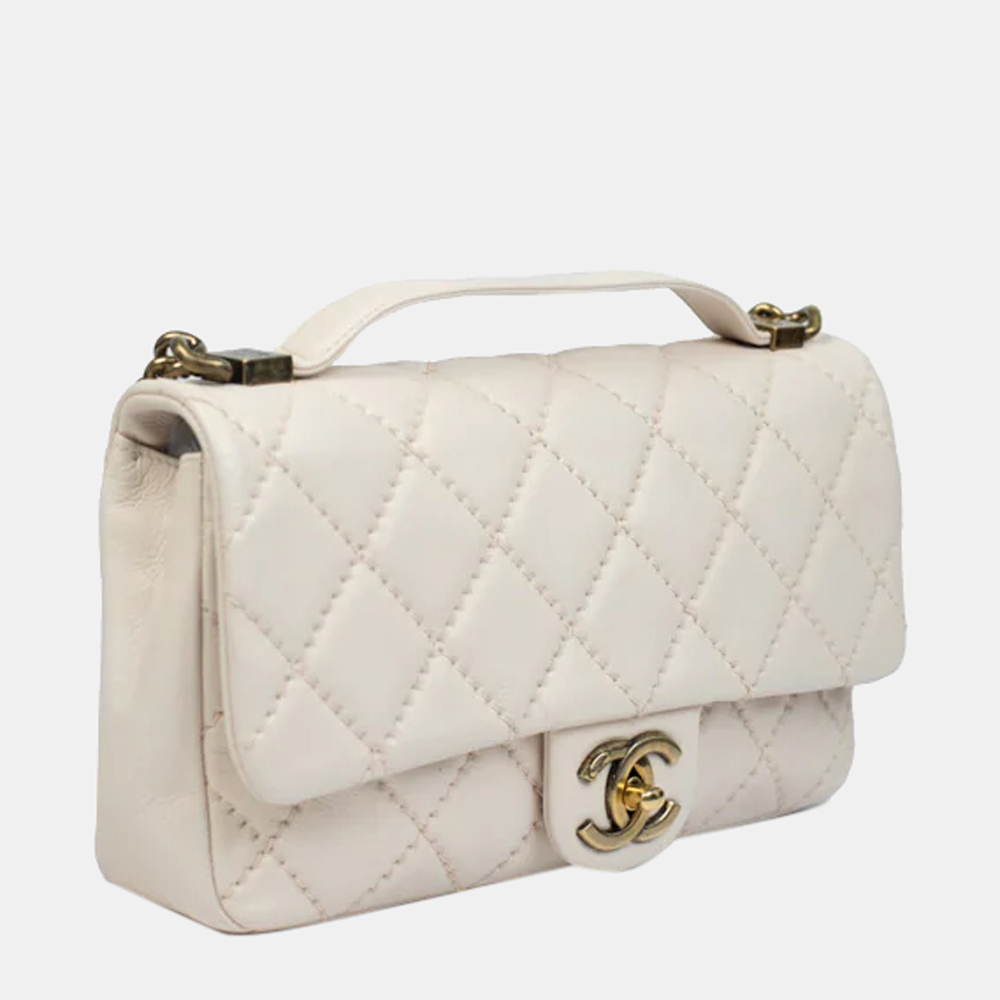 

Chanel White Quilted leather CC Top Handle Flap bag