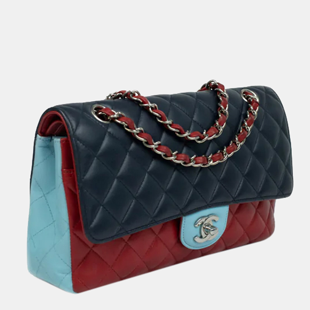 

Chanel Tri Color Quilted Lambskin Leather  Classic Double Flap Bag, Multicolor