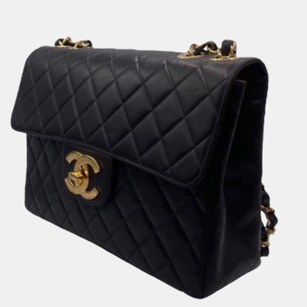 

Chanel Black Leather Vintage Jumbo Classic Single Flap Bag