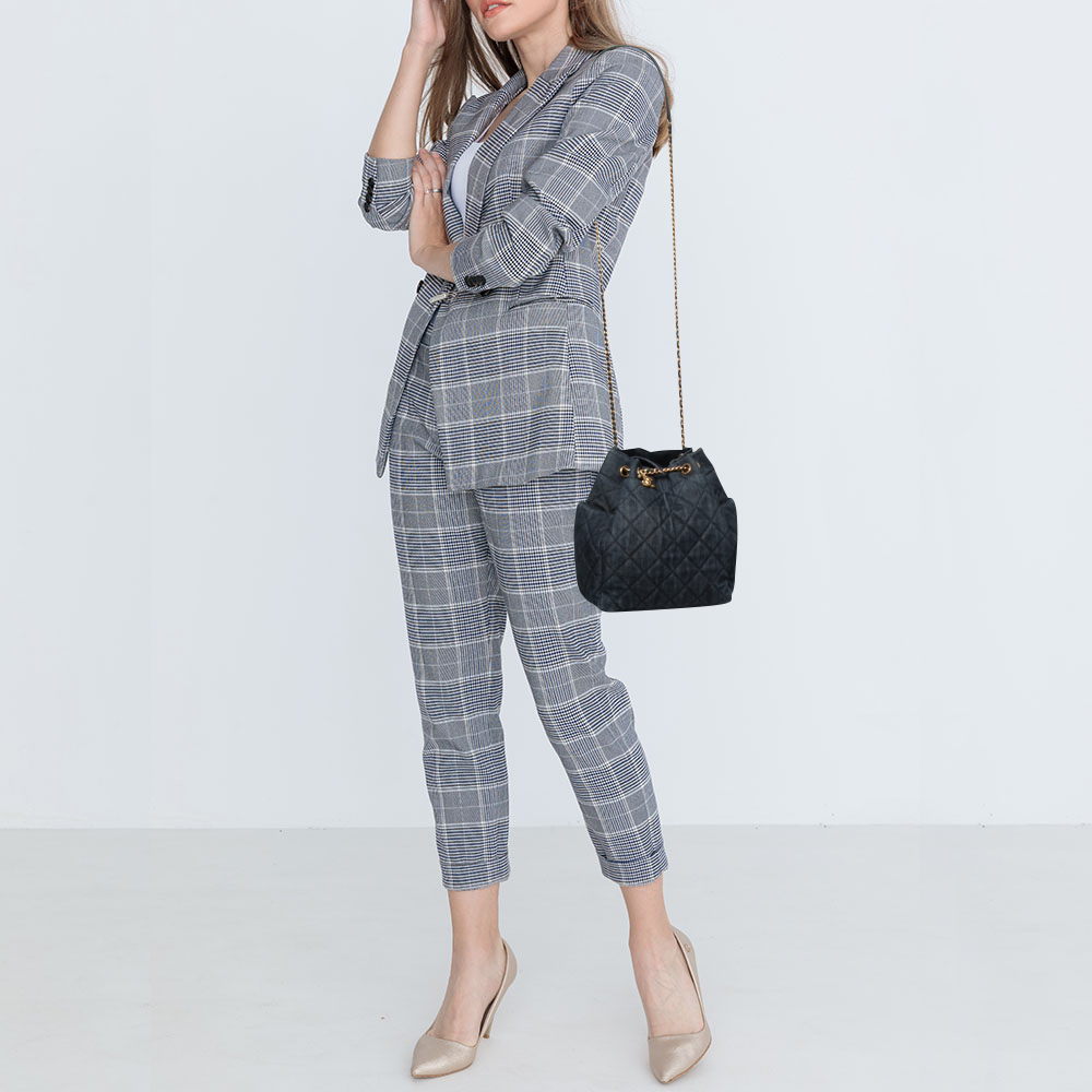 

Chanel Blue Quilted CC Denim Drawstring Bucket Bag