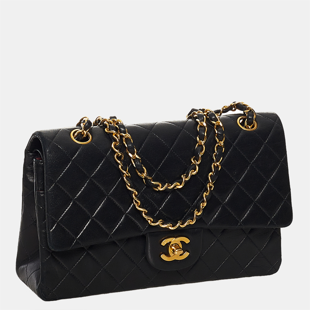 

Chanel Black Classic Small Lambskin Leather Single Flap Bag