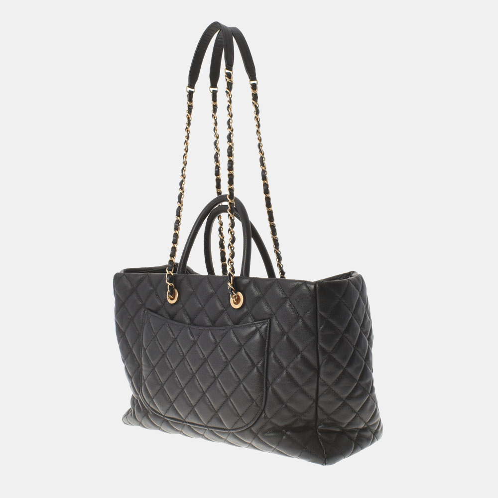 

Chanel Black Quilted Caviar Leather CC Chain Tote Bag
