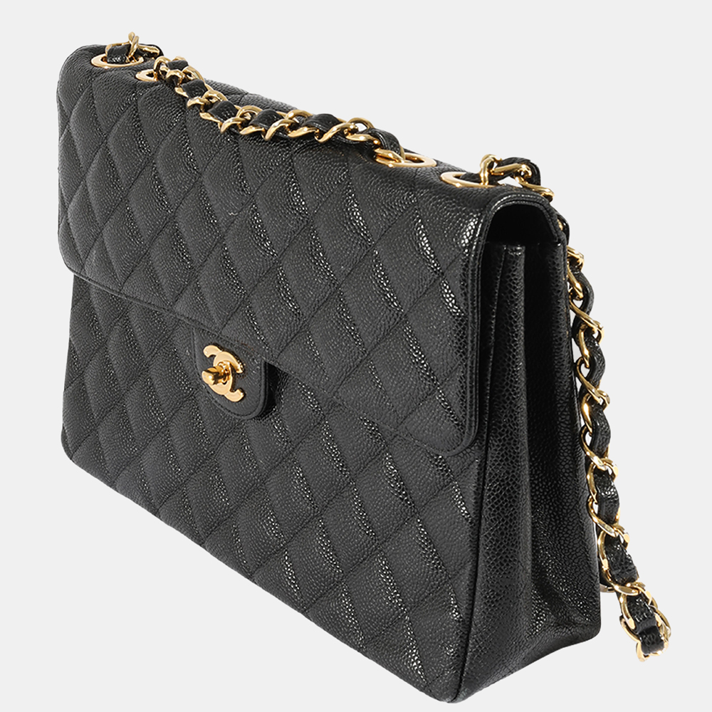 

Chanel Vintage Black Caviar Leather Jumbo Classic Flap Bag