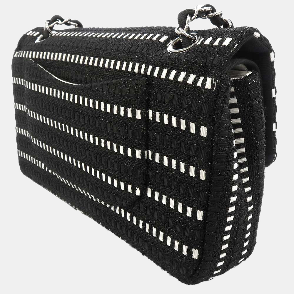

Chanel Black/White Fabric Double Flap Bag