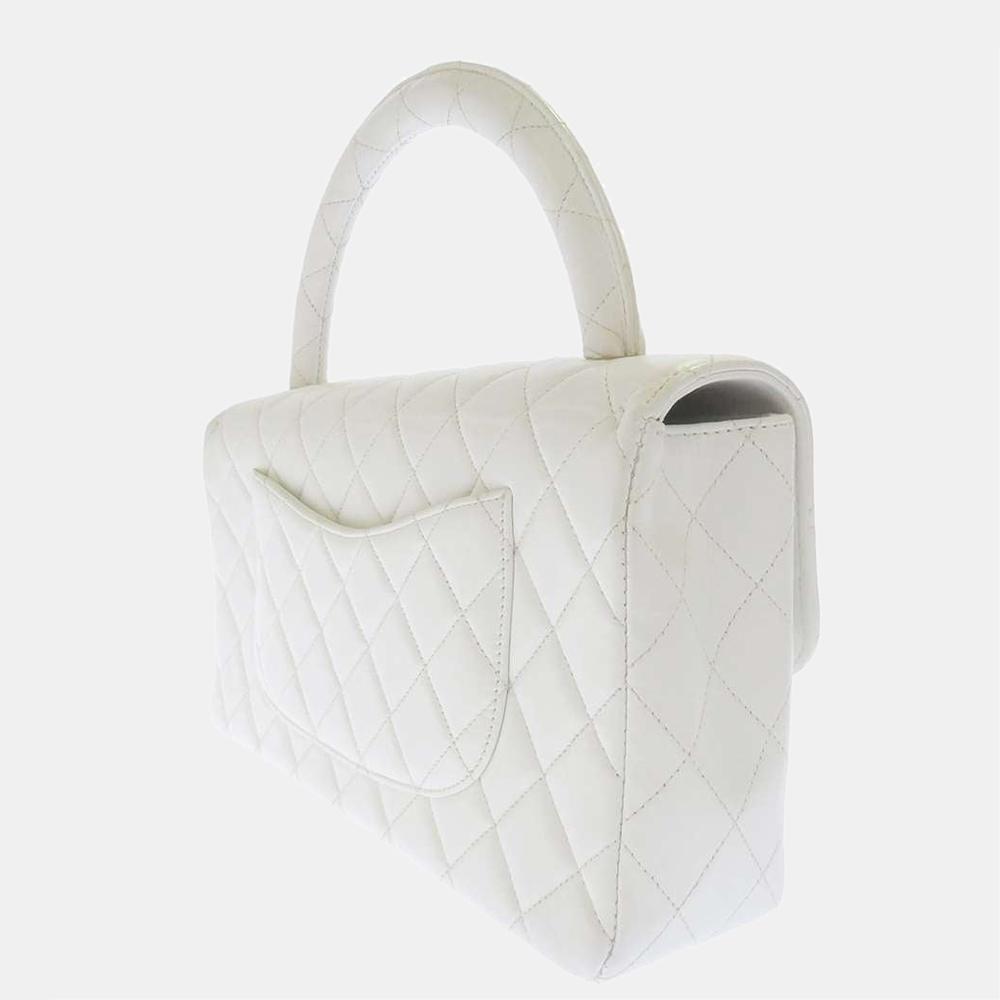 

Chanel White Leather Flap Bag with Top Handle