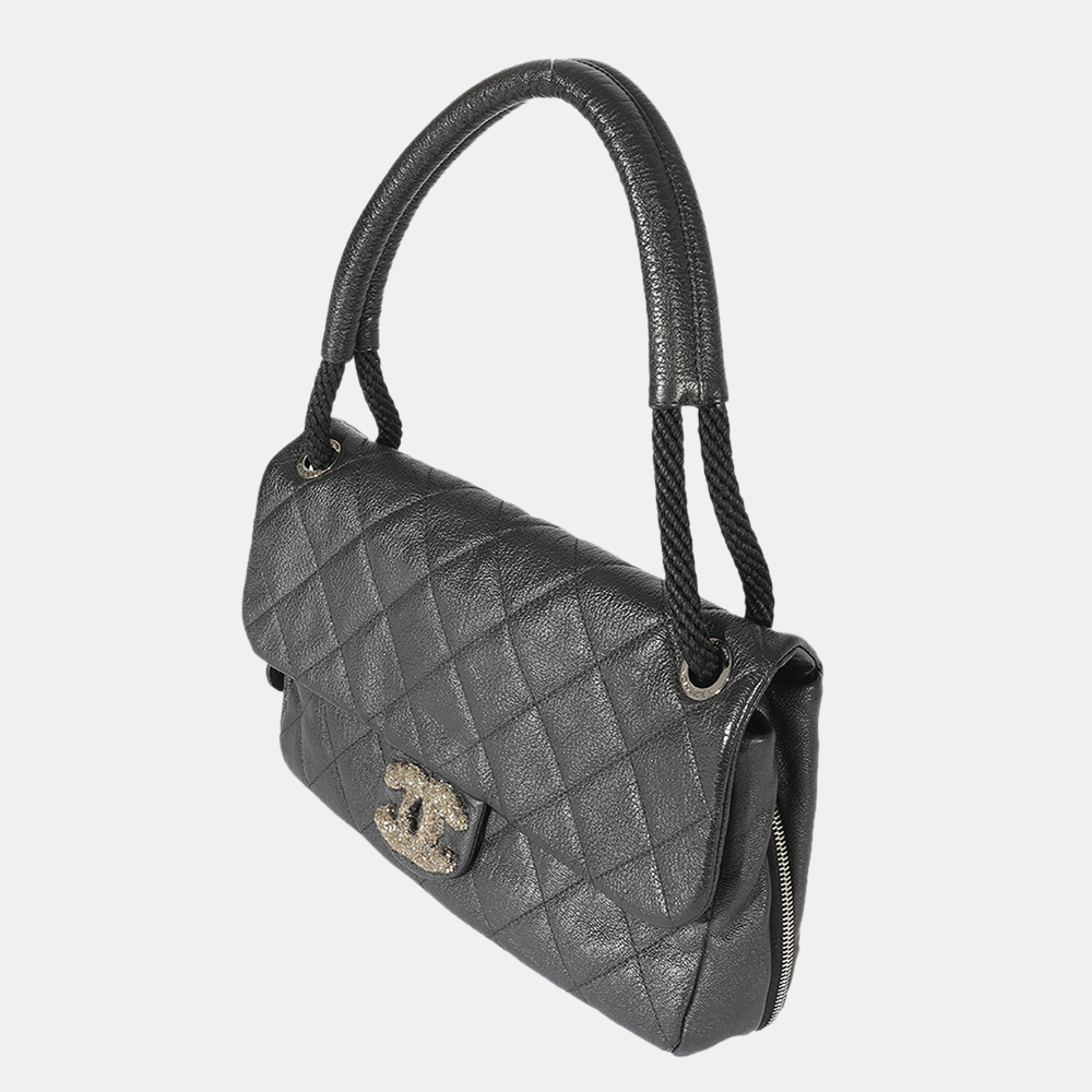 

Chanel Grey Quilted Calfskin Encrusted CC Rope Flap Bag