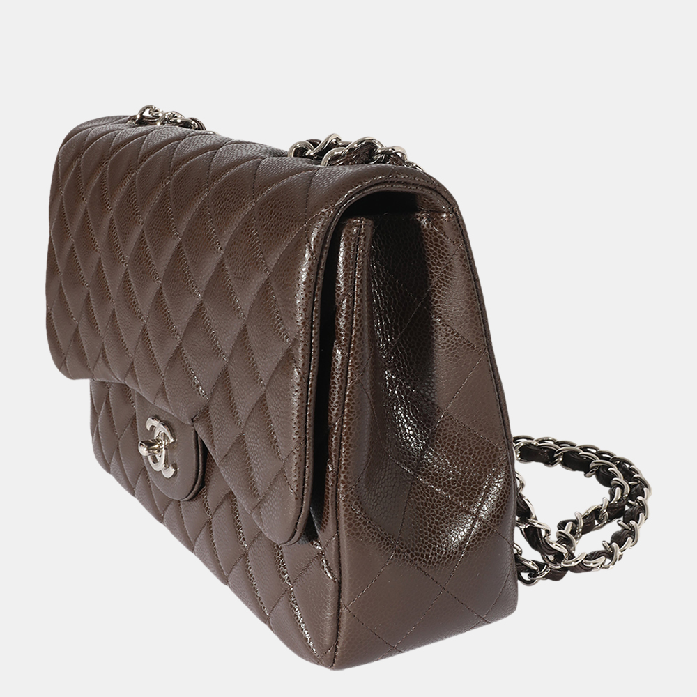 

Chanel Brown Caviar Leather Classic Jumbo Single Flap Bag