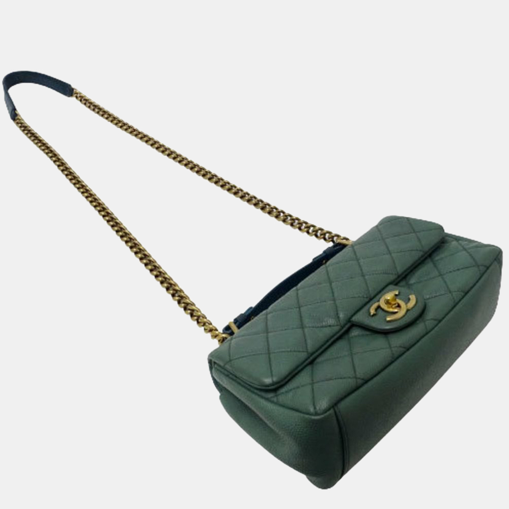 

Chanel Green Quilted Leather Top handle Flap Bag
