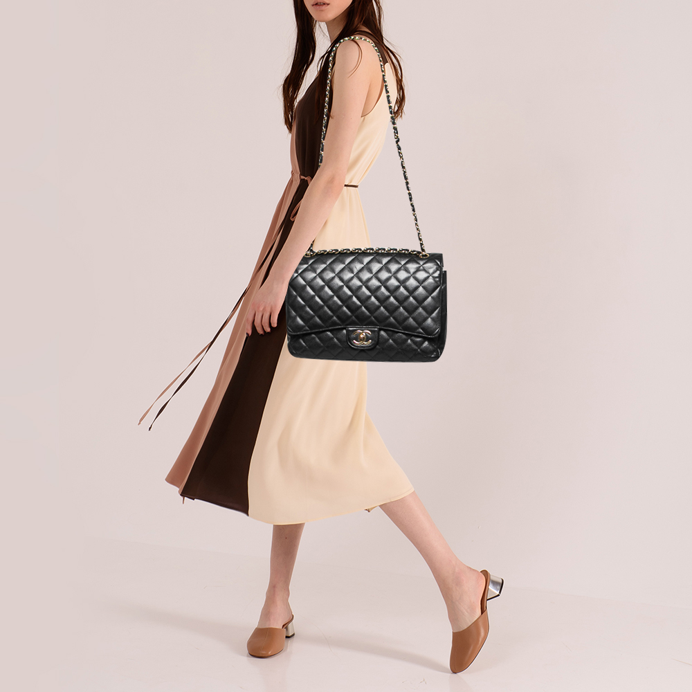 

Chanel Black Quilted Caviar Leather Maxi Classic Double Flap Bag