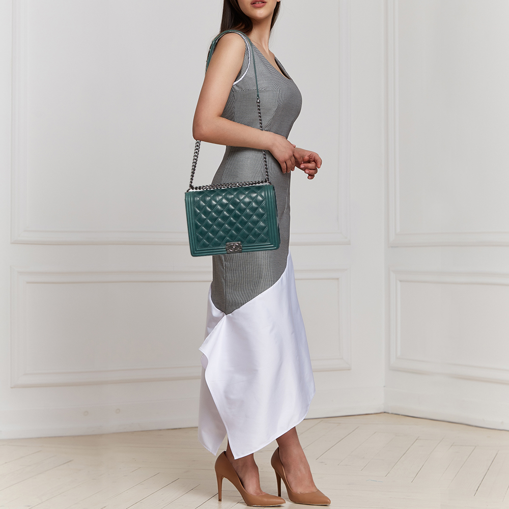 

Chanel Green Quilted Leather Large Boy Flap Bag