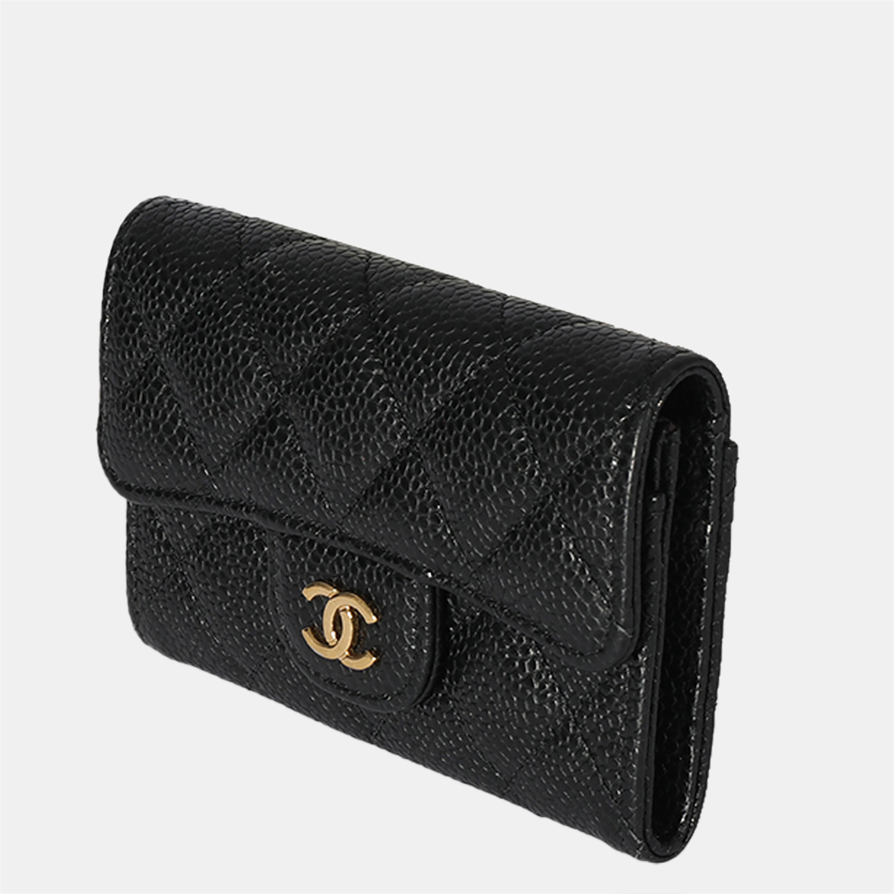 

Chanel Black Quilted Caviar Flap Card Holder Wallet