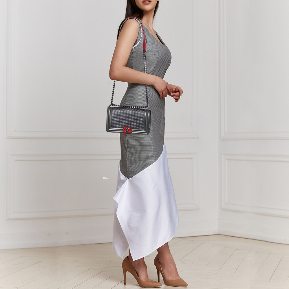 

Chanel Grey Cube Embossed Leather Medium Boy Flap Bag