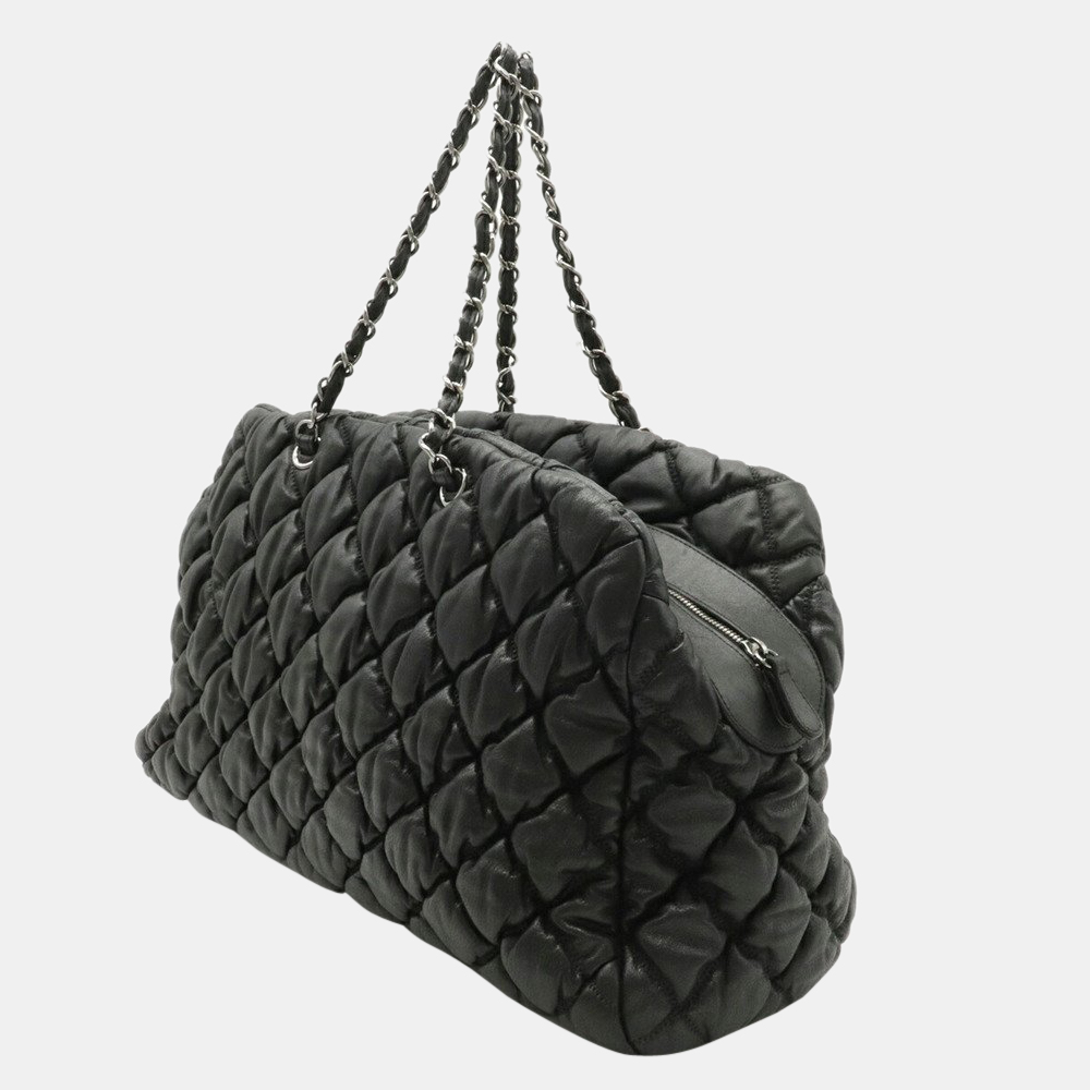 

Chanel Black Leather Bubble Quilt Bowling Bag