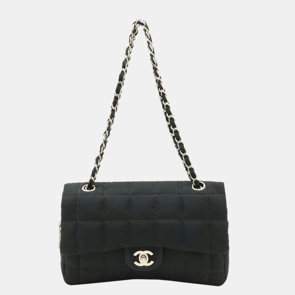 Pre Owned Chanel Black Quilted Nylon Flap Bag 