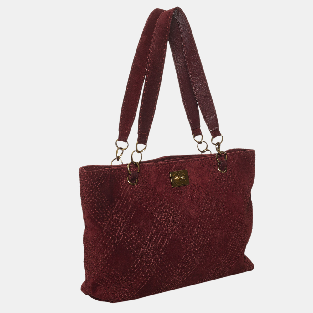 

Chanel Red Wild Stitch CC Suede Leather Tote Bag