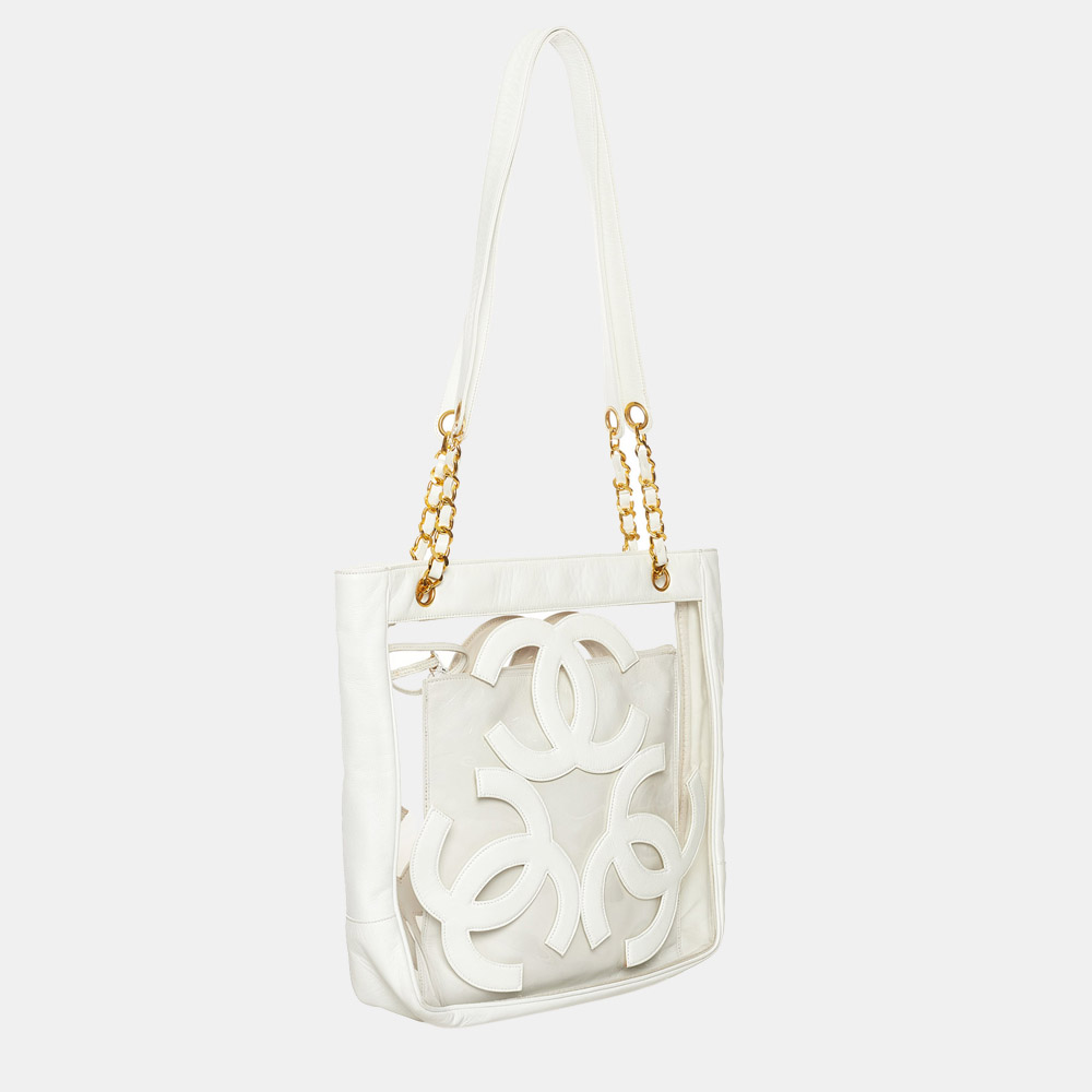

Chanel White PVC Triple CC Tote Bag