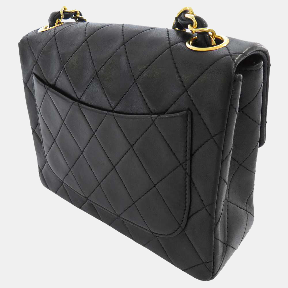 

Chanel Black Lambskin Leather Mini Classic Chain Vintage Flap Shoulder Bag