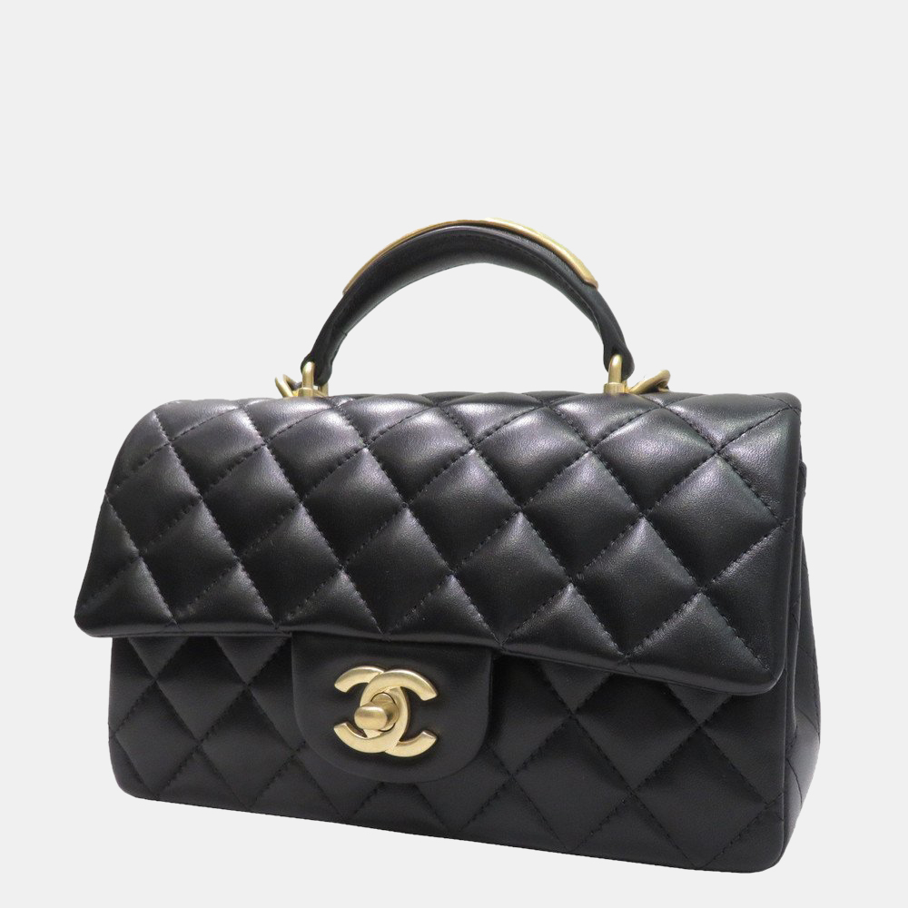 

Chanel Black Lambskin Leather Top Handle Flap Bag