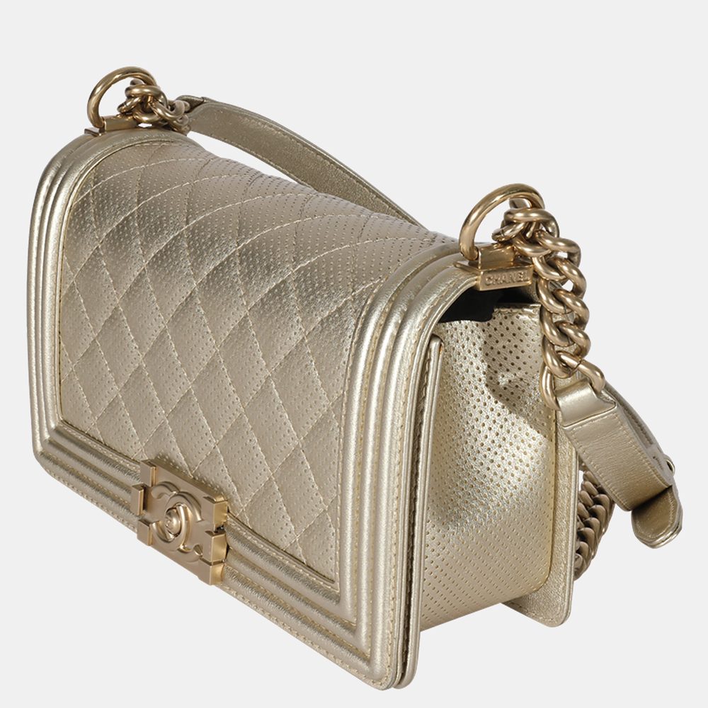 

Chanel Gold Perforated Leather Medium Boy Bag